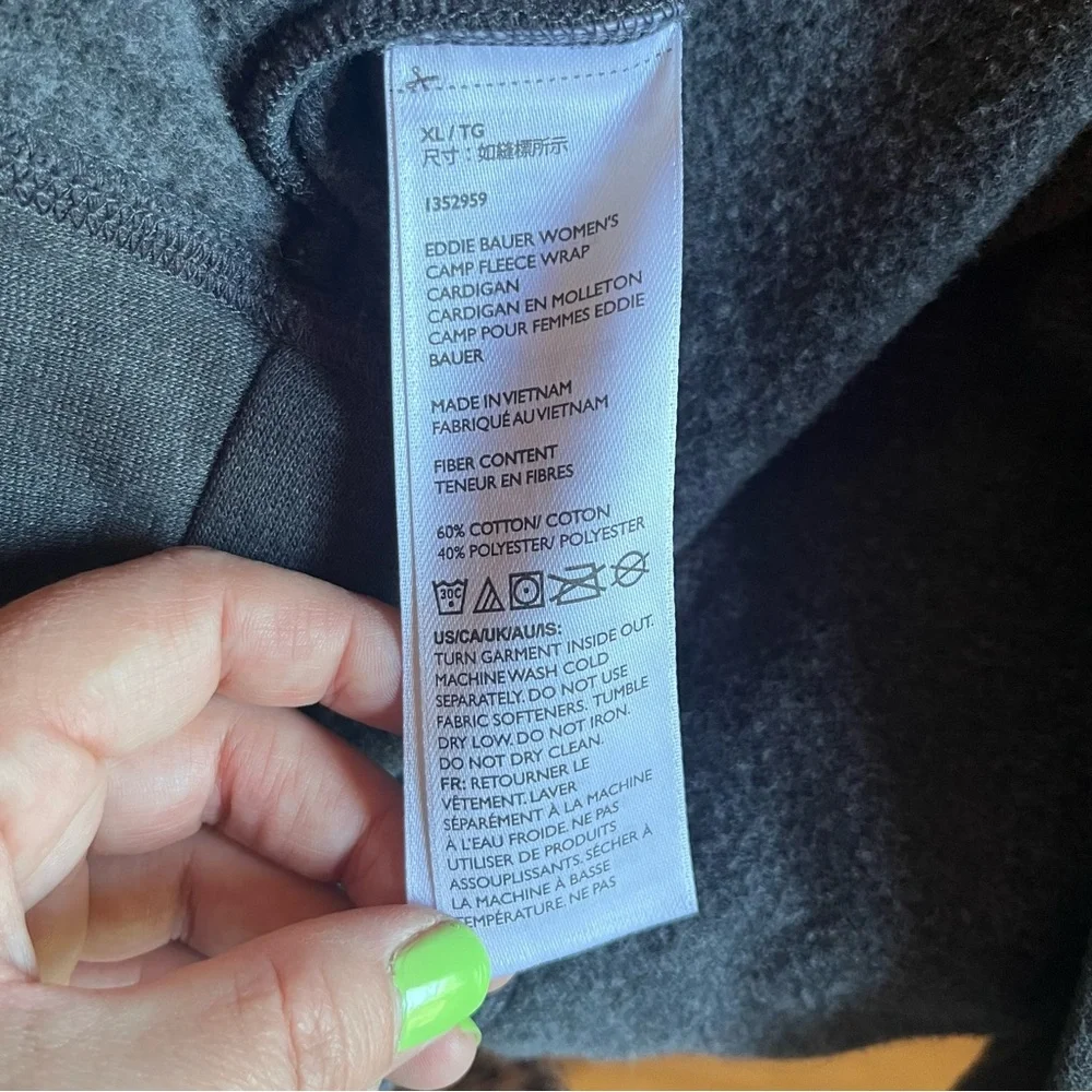Eddie Bauer Women's Camp Fleece Wrap Open Front Cardigan Dark Gray Size XL - Picture 8 of 8